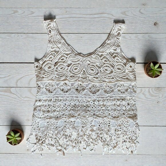 Lovely 153 Vintage Cotton Cream Crochet Top Boho Fairy Whimsy Cottagecore L - Picture 2 of 7